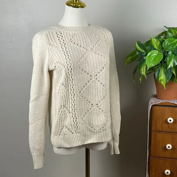 Old Navy Off White Open Weave Cotton Blend Sweater Size Small - Picture 1 of 8